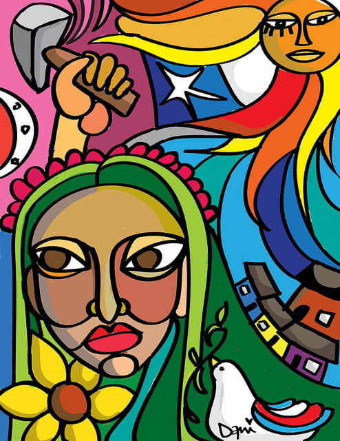 Mural con motivos característicos de las Brigadas Ramona Parra.

Memoria Chilena.